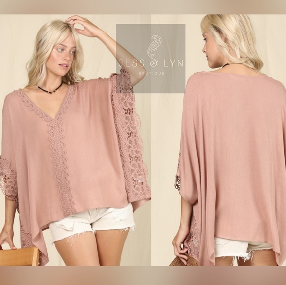 🆕FREYA- Blush Pink Boho Flowy Oversized Blouse w/Lace Detail - Picture 2 of 16